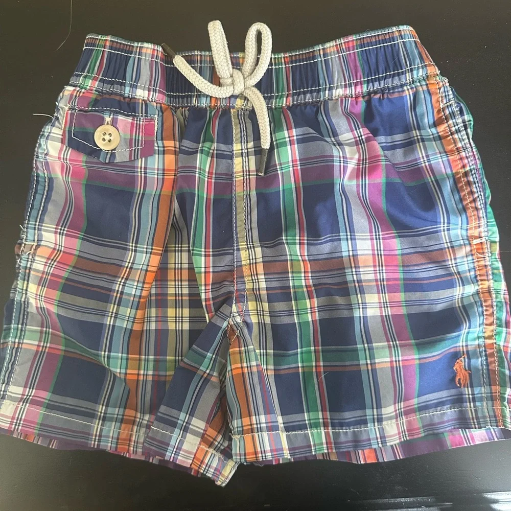 Ralph Lauren Toddler Multicolor Plaid Swim Trunks | 18M | Blue
